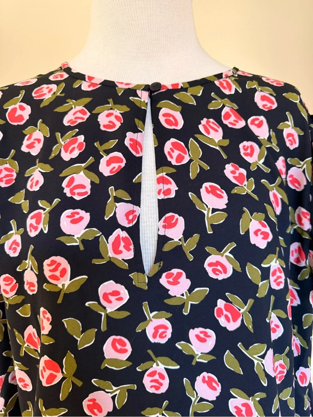 kate spade Black Floral Keyhole Flutter Sleeve Top